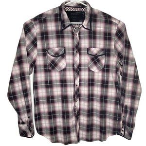 Guess Mens Western Plaid Pearl Snap Burgundy Shirt‎